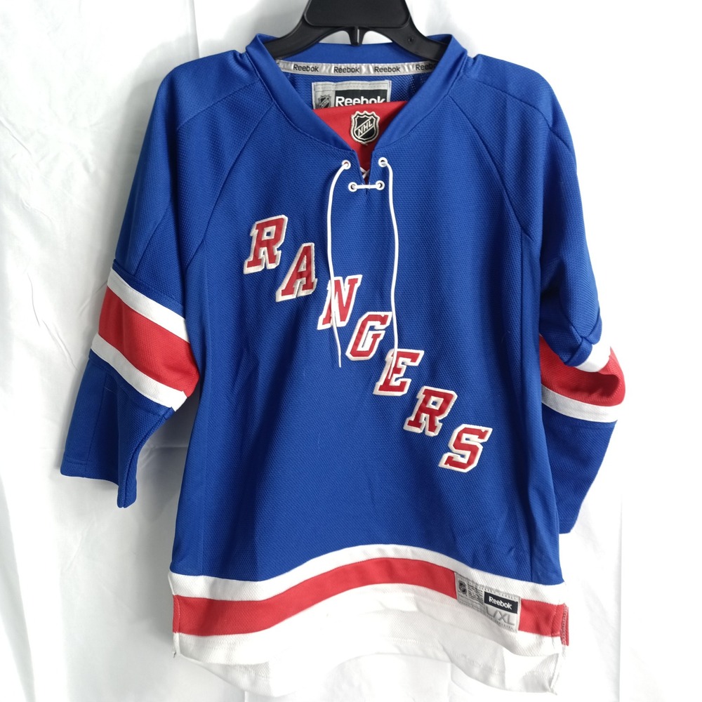 Reebok New York Rangers NHL Hockey Jersey Youth L/XL Blue Red White Lace Neck